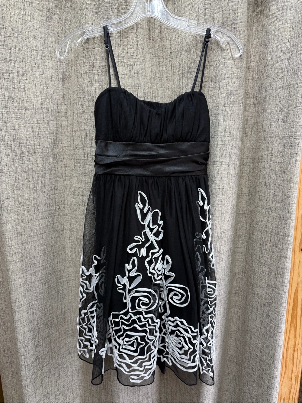 Speechless Black Strapless Dress with White Floral Embroidery